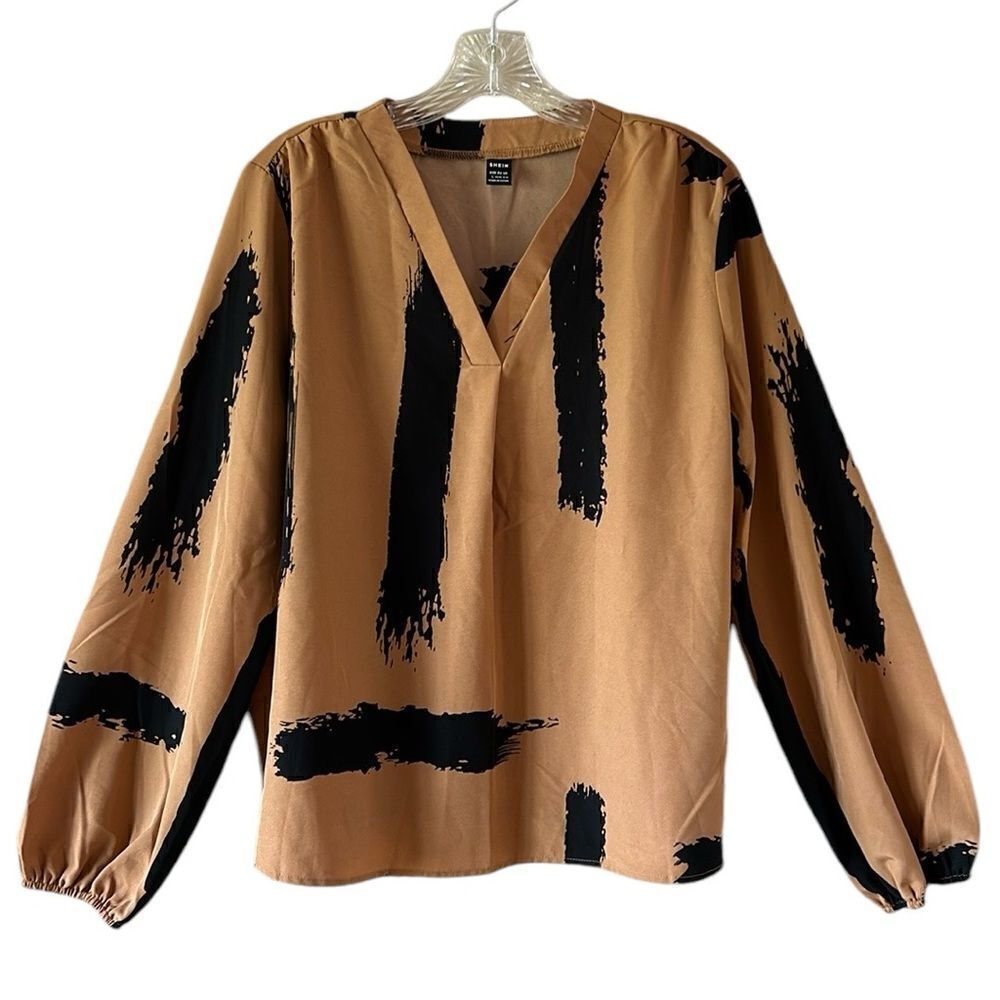 SHEIN Brown And Black V Neck Shirt